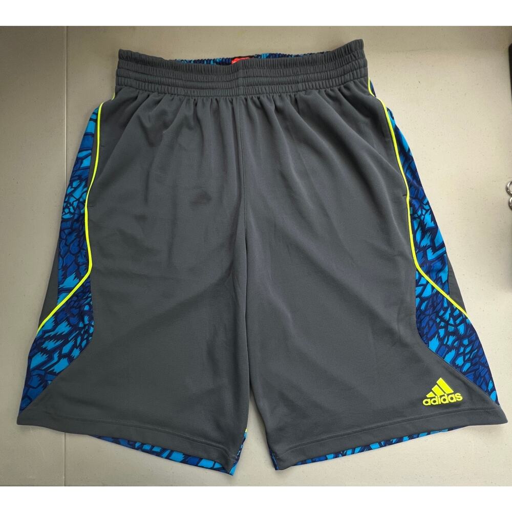 Adidas Mens Basketball Shorts L Gray Blue Athletic Mesh Training Gym Sport Logo
